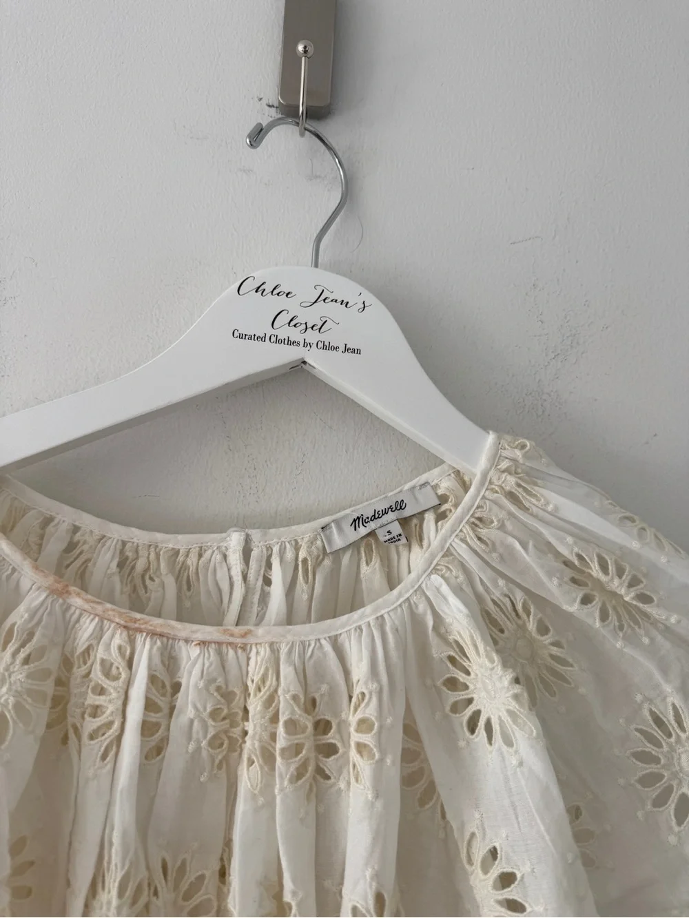 MADEWELL Embroidered Shirred Puff Sleeve Top S